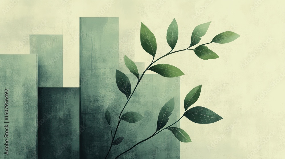 Poster abstract cityscape with foliage; subtle color palette; artistic representation; background image; pr