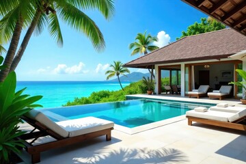 Luxury villa with private pool, stunning ocean views, and lush tropical gardens Perfect for a relaxing getaway or a memorable vacation , sea, sun