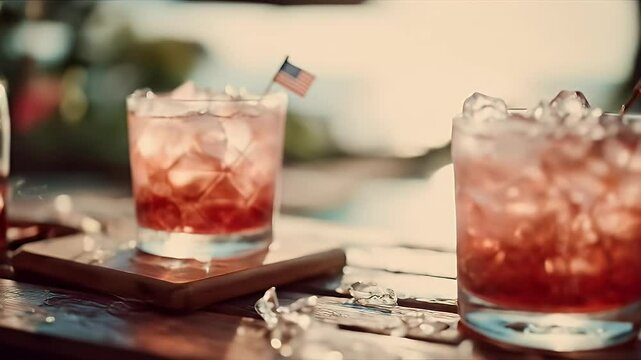 Refreshing red summer cocktails ice cubes sunlight outdoors
