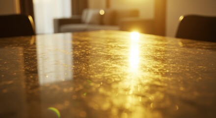 光沢のあるテーブルトップと室内の背景、広告やウェブサイトでの使用を想定