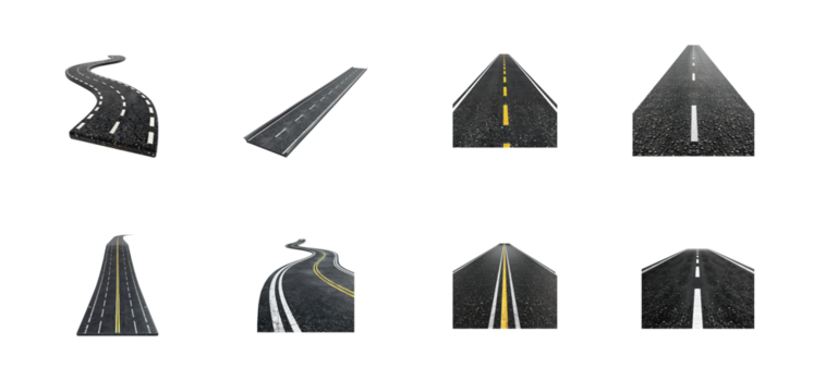 Collection of 3d asphalt road isolate on transparency background - Powered by Adobe