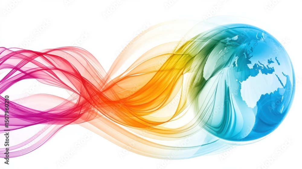 Poster vibrant abstract 3d globe image with dynamic colorful data streams flowing and connecting across the