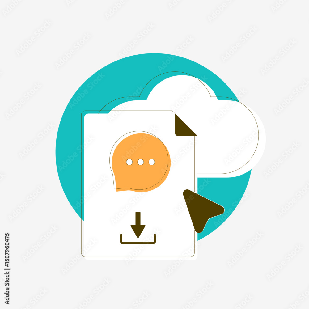 Aufkleber cloud download of chat message file with online communication archive, secure data storage, privacy 