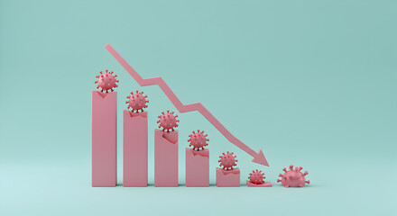 Pink Virus Impact on Economic Downturn Graph with Red Arrow on Light Blue Background Symbolizing Financial Crisis