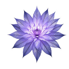 A fantasy flower with feathery, bioluminescent petals in shades of lavender and silver, entire bloom, plain png transparent background