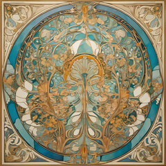 Art Nouveau Style Painting in Motion with Elevation Drawing