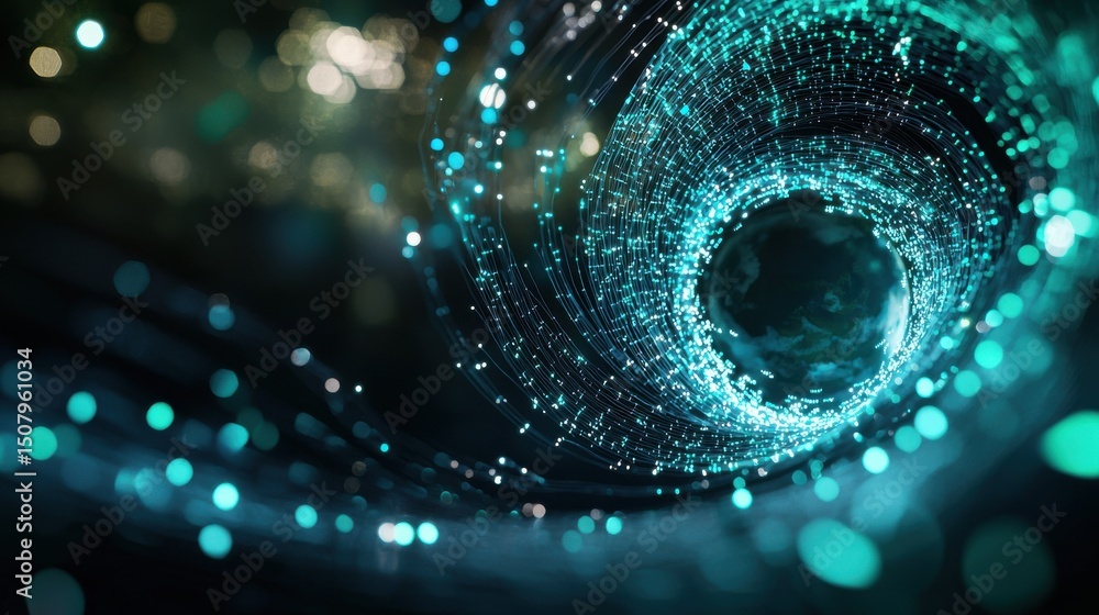 Poster captivating abstract representation of a futuristic digital network system with intricate patterns l