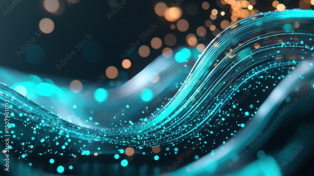 Poster an abstract futuristic visualization of a dynamic luminous digital network pulsing with vibrant swir