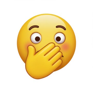 Emoji face covering mouth in shock isolated on white background
