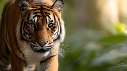 Fototapeta premium Majestic tiger walking through the lush jungle