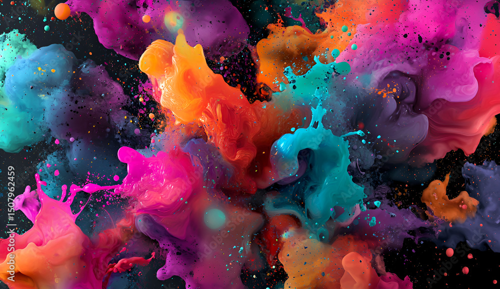 Poster dynamic explosive abstract with splashes of vivid colors creating an artistic and energetic design o