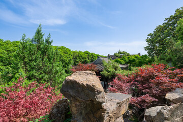 beautiful architecture and rockery view of Chinese ancient garden