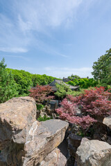 beautiful architecture and rockery view of Chinese ancient garden
