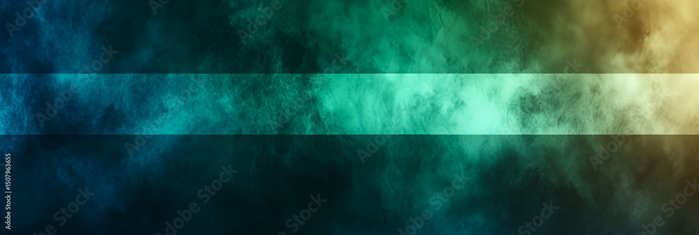 Poster abstract gradient texture background in teal and gold with horizontal banner for design elements