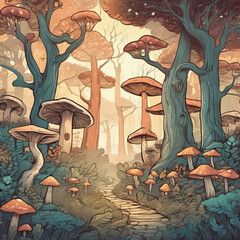 Enchanted Retro Forest Art