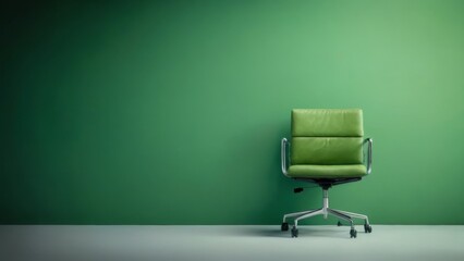 Modern Green Leather Office Chair with Sleek Design, High Backrest, and Swivel Base in Minimalistic Office Setting