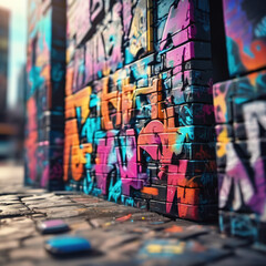Tilt-Shift Style Digital Graffiti Wall in Super-8 Film Aesthetic