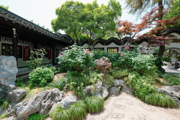 Chinese traditional architecture and rockery view of ancient Geyuan Garden, China