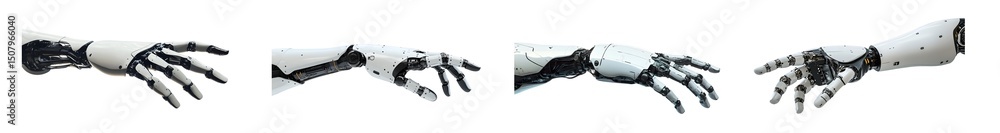 Poster set of robotic hands in a row, reaching out. isolated on transparent background