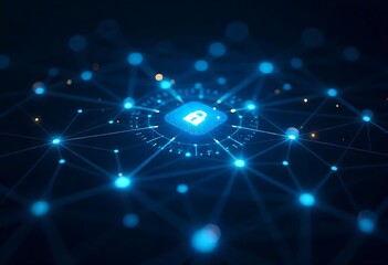 Obraz premium Futuristic circuit board visual representing secure AI tech system. Emphasizes data protection, healthcare innovation, cybersecurity, insurance safety, and modern privacy solutions in digital infrastr