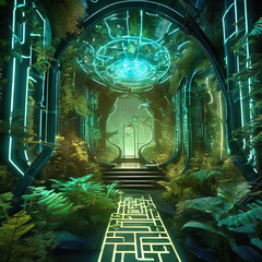 Sci-Fi Bio-Sensorium Maze with Lens Flare and Field Recording Sounds