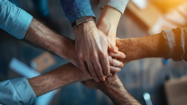 Teamwork collaboration unity support partnership group hands together showing connection cooperation and friendship for business
