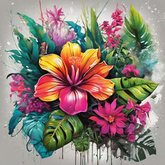 Spray Paint Botanical Illustration of Plants and Flowers