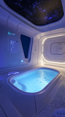 Modern futuristic spa interior starry ceiling design pool decor sense serenity space exploration