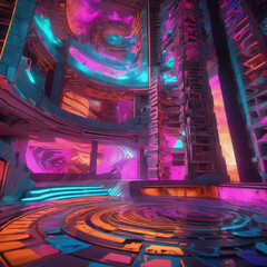 Psychedelic Swirl Brutalist Architecture Point-Cloud Video Art