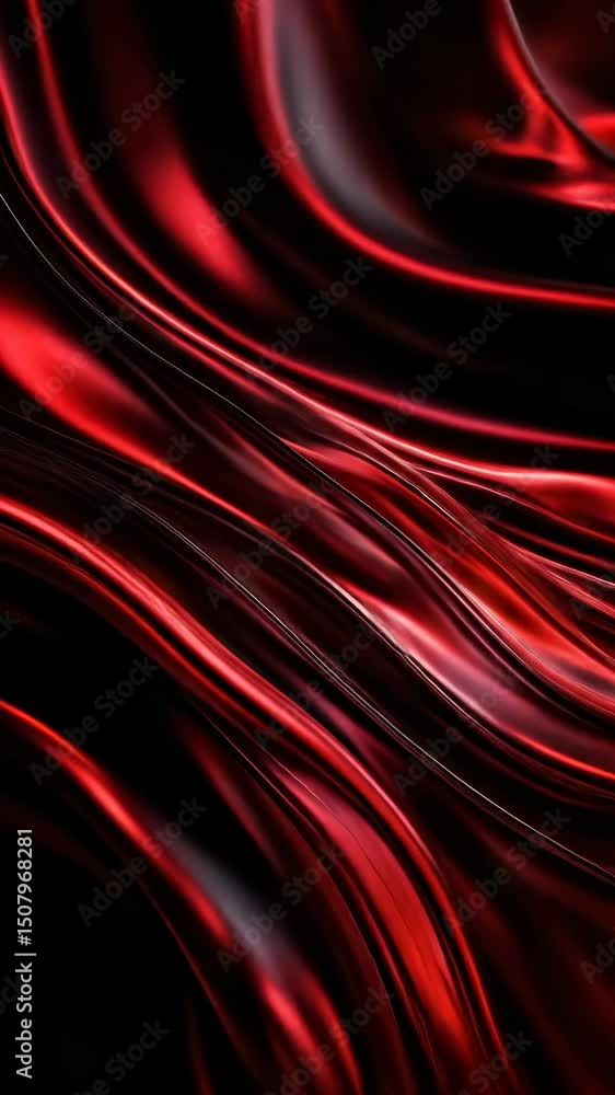 Poster shiny red silk fabric with smooth flowing curves and elegant glossy texture creating luxurious and r
