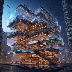 Futuristic Anti-Gravity Library Concept Art in HDR for CAD Rendering
