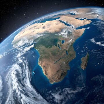 Realistic computer generated illustration of earth depicting the african continent in space