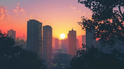 Futuristic Cityscape at Sunrise – High-Tech Sci-Fi Metropolis with Neon Lights and Modern Architecture