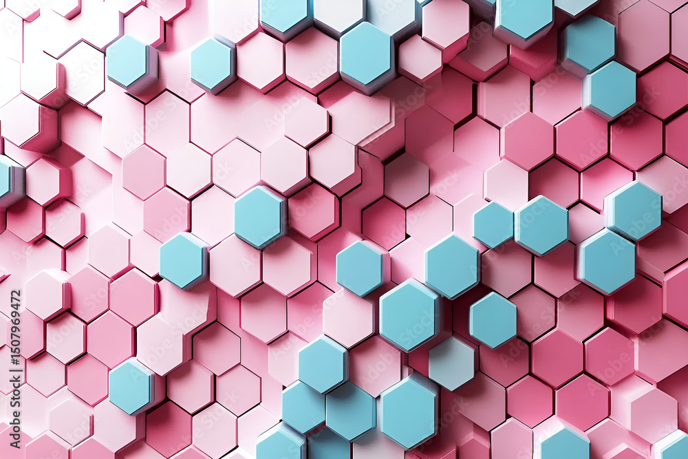 Aufkleber abstract 3d hexagon pattern in pink and teal color palette modern graphic design background
