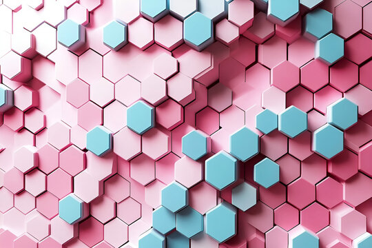 Abstract 3d hexagon pattern in pink and teal color palette modern graphic design background