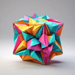 Vibrant 3D Origami Voxel Art with Geometric Folding Design