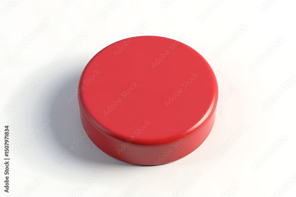 Poster red round button isolated on white background, a simple and clean design element