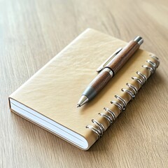 Simple Journal and Pen on Wooden Table for Creative Notes and Ideas