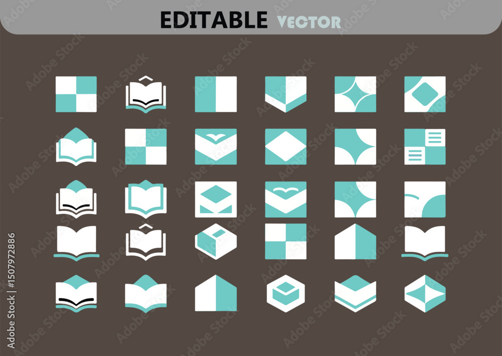 Aufkleber collection of graphic vector icons featuring books squares and geometric shapes in a modern and mini