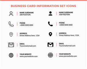web icon set. website set icon. Business card Icons set with text vector template