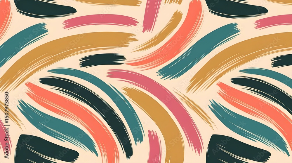 Poster seamless brushstroke pattern: colorful abstract design with painted shapes on a light beige backgrou