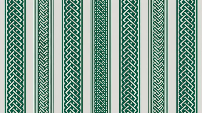 Elegant Arabic Seamless Border Ornament: Detailed Green and White Pattern with Intertwined Geometric Shapes - Ideal for Islamic Art, Decorative Design, and Cultural Backgrounds