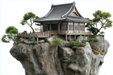 Fototapeta premium japanese palace rock cliff in 3d by generative ai