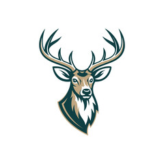 A minimalist deer iconic logo design Black and white illustration, deer head silhouette, majestic antlers, minimalist design, elegant profile, stylized wildlife art, sharp contrast, vector graphic, 