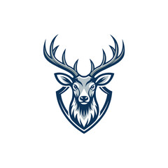 Fototapeta premium A minimalist deer iconic logo design Black and white illustration, deer head silhouette, majestic antlers, minimalist design, elegant profile, stylized wildlife art, sharp contrast, vector graphic, 