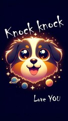 Cute Cartoon Dog with Knock Knock and Love You Text
