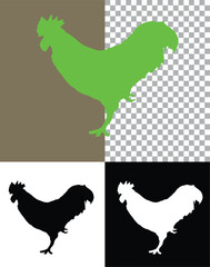 Vector illustration set of farm poultry, including rooster and hen silhouettes and cartoon chicken designs