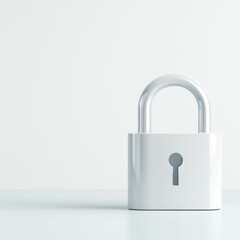 Naklejka premium A sleek white padlock symbolizing security and protection on a minimalist background.