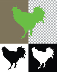 Vector illustration of farm birds, a rooster and hen, in silhouette art