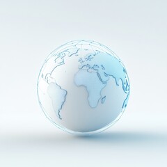 Fototapeta premium A stylized globe design representing Earth's continents in soft blue tones.